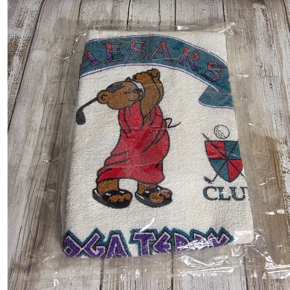 Vintage Caesars Palace Vegas Teddy Golf Towel New Sealed Toga‎ Bear Las Vegas - Picture 3 of 7